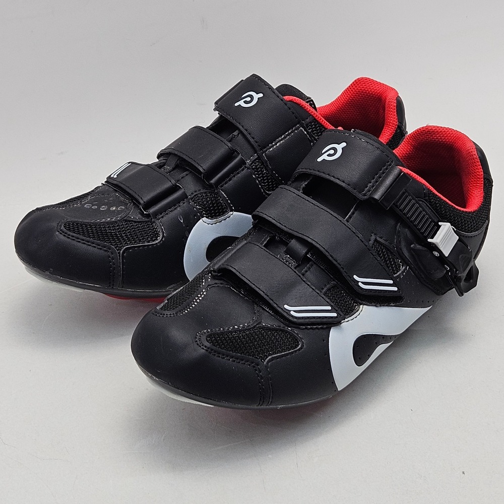 Peloton Cycling Shoes Black Red White PL-SH-02 EU 43 With Look Delta Cleats Mens